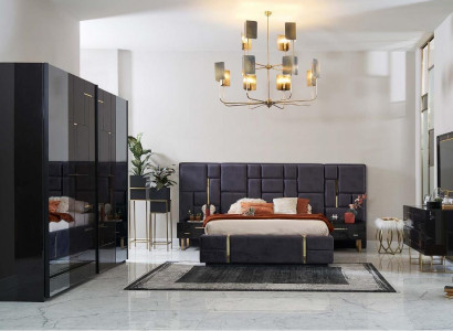 Design Doppelbett Bettrahmen Luxus Schlafzimmer Holz Set 6tlg Schwarz